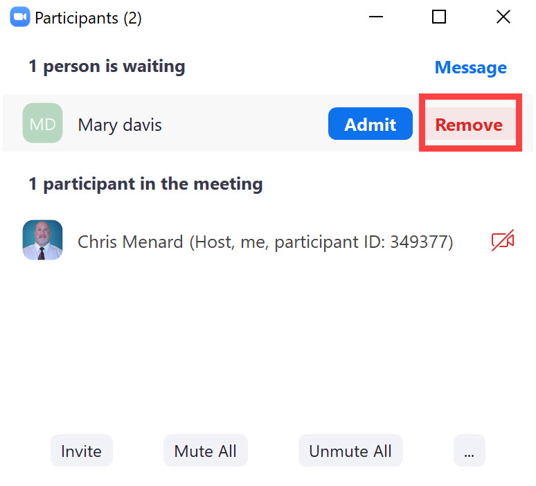 Remove from Waiting Room in Zoom Meeting